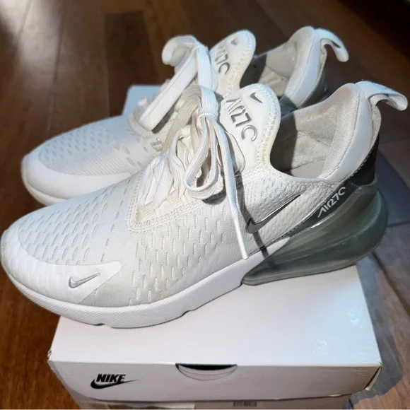 Women Nike Air Max 270 sz 7.5 White/Metallic Platinum Athletic Running Sneakers - Picture 2 of 16